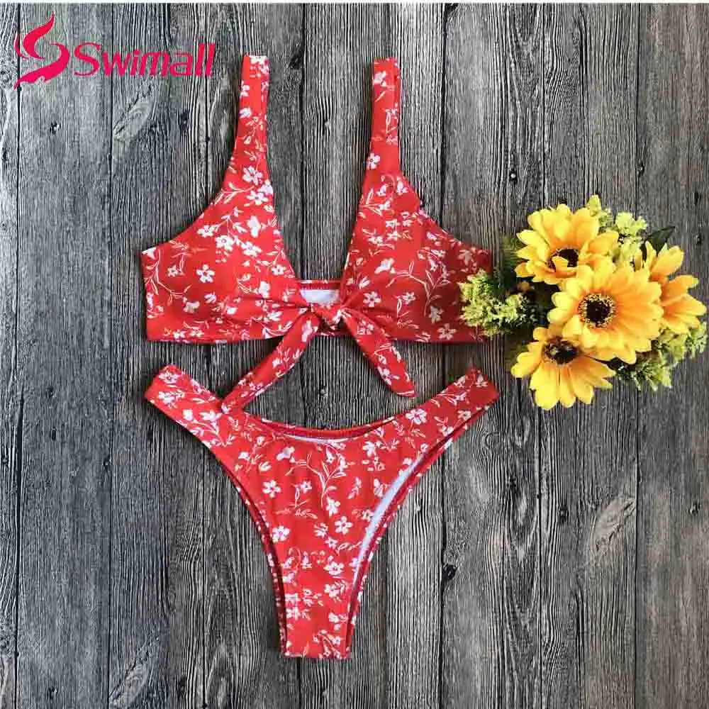 

sexy bikini print chest knotted low waist backless women swimsuit set swimming suit for women beachwear summer Biquinis