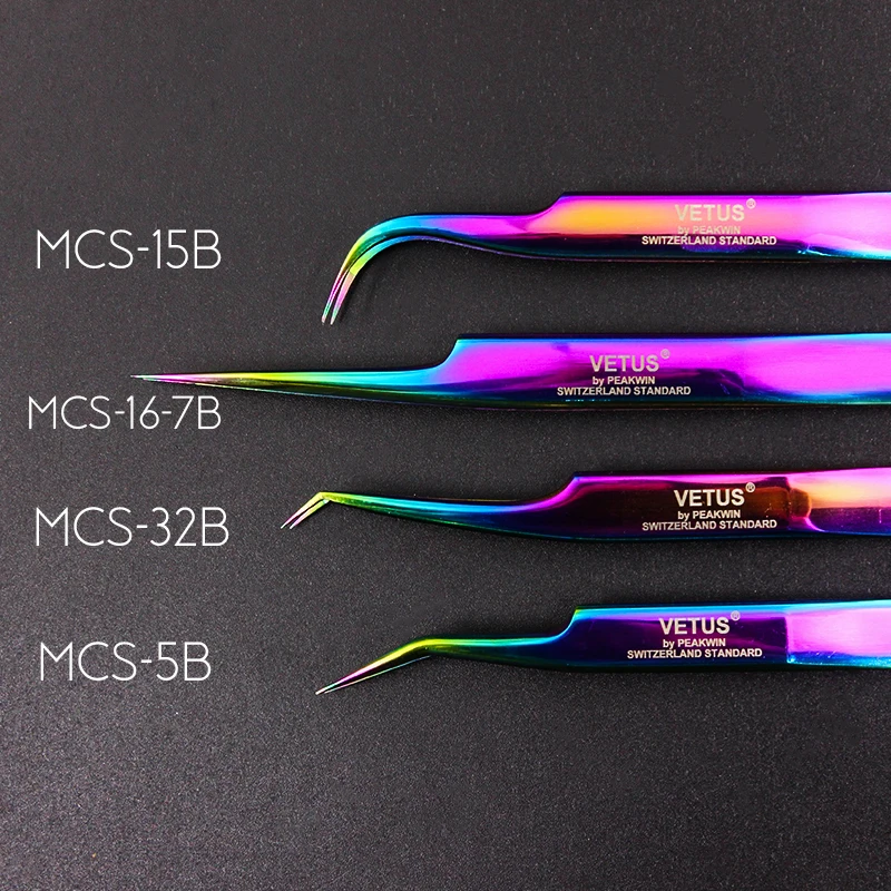 NEW Vetus MCS Series Colorful Super precision Tweezers for Eyelashes Extension Pinzas