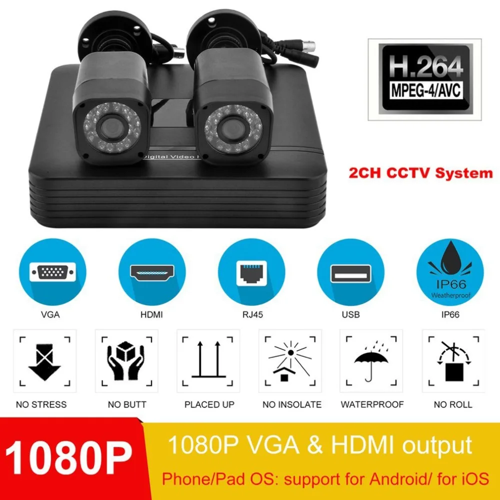 

Video Surveillanc Kit Home Wired Camera 2CH CCTV System Portable Outdoor Indoor Video Recorder System