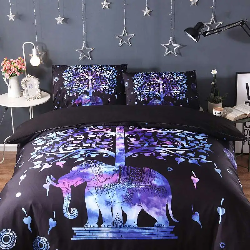 3pcs Exotic Madala Pattern Bedding Set Boho Elephant Duvet Cover