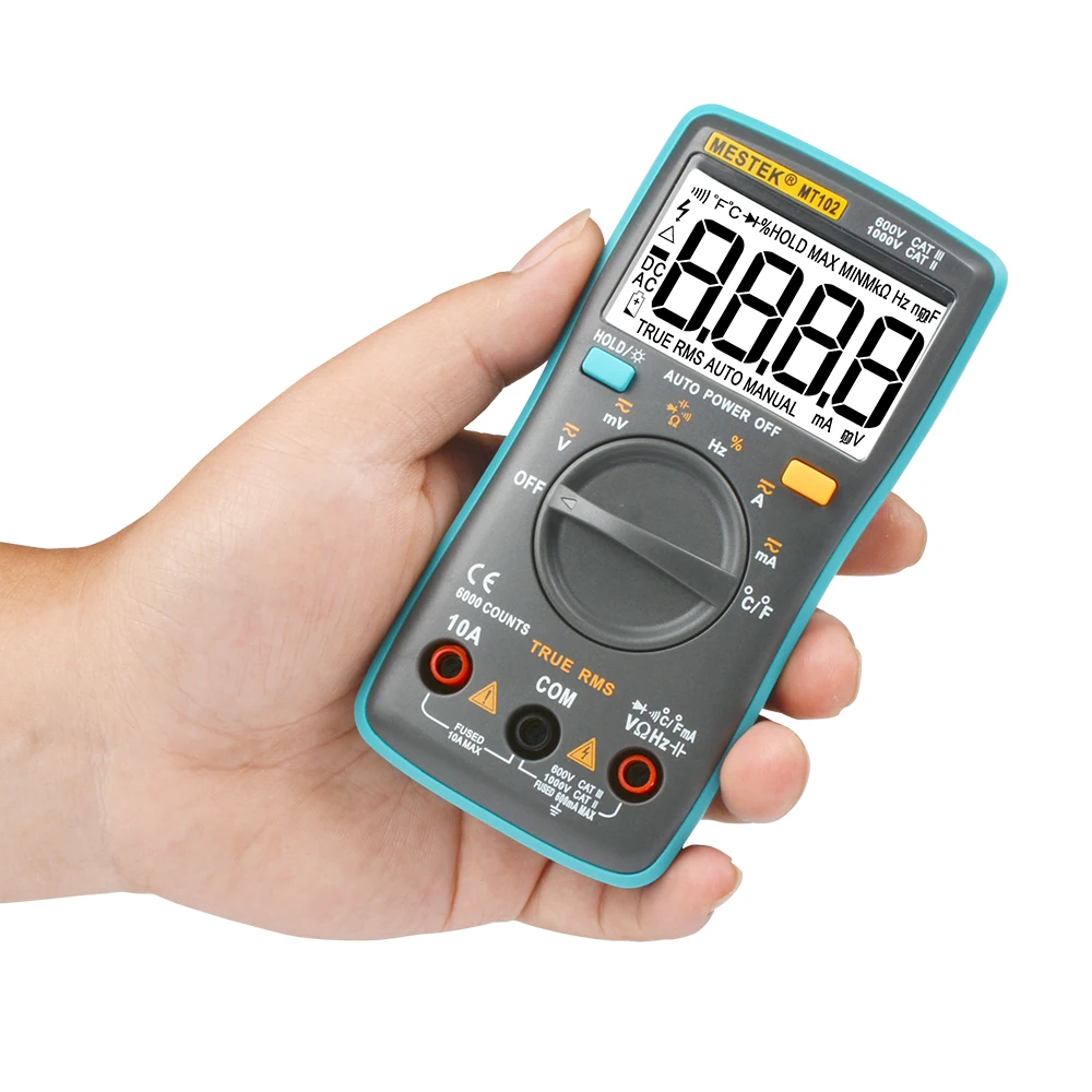 

MT102 Multimeter 6000 counts Back light AC/DC Ammeter Voltmeter Ohm Frequency Diode Temperature
