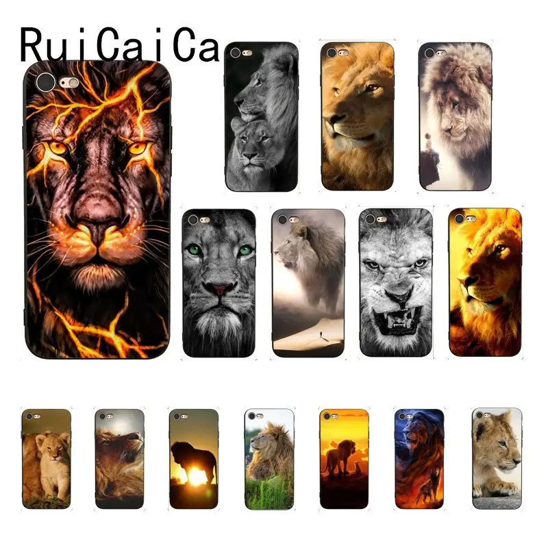 

RuiCaiCa Animal king tiger and lion TPU black Phone Case Shell for iPhone 8 7 6 6S 6Plus X XS MAX 5 5S SE XR Fundas Capa