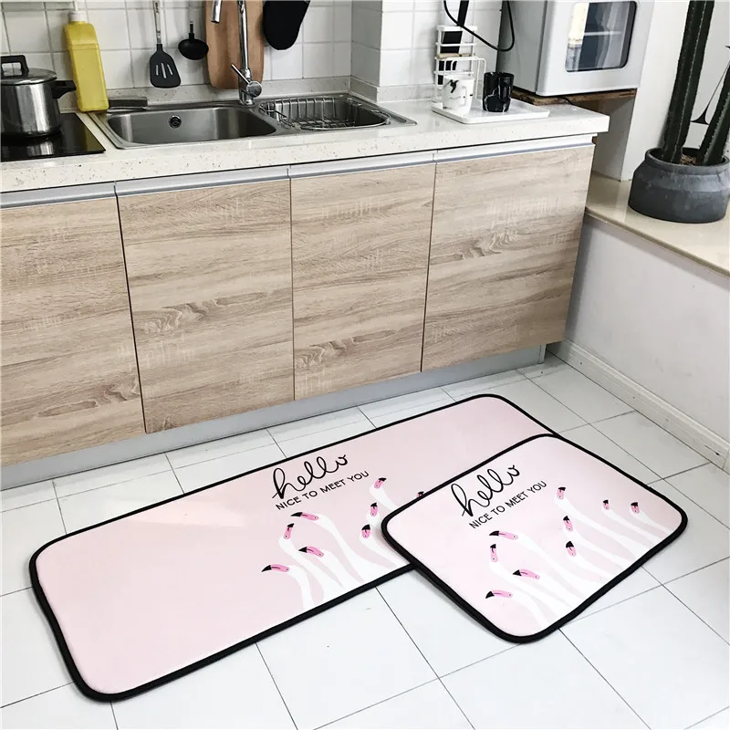 

Kitchen Bathroom Bedroom Living Room Universal Pink Printed Pattern Comfortable Soft Mat Polyester Fabric Floor Mat