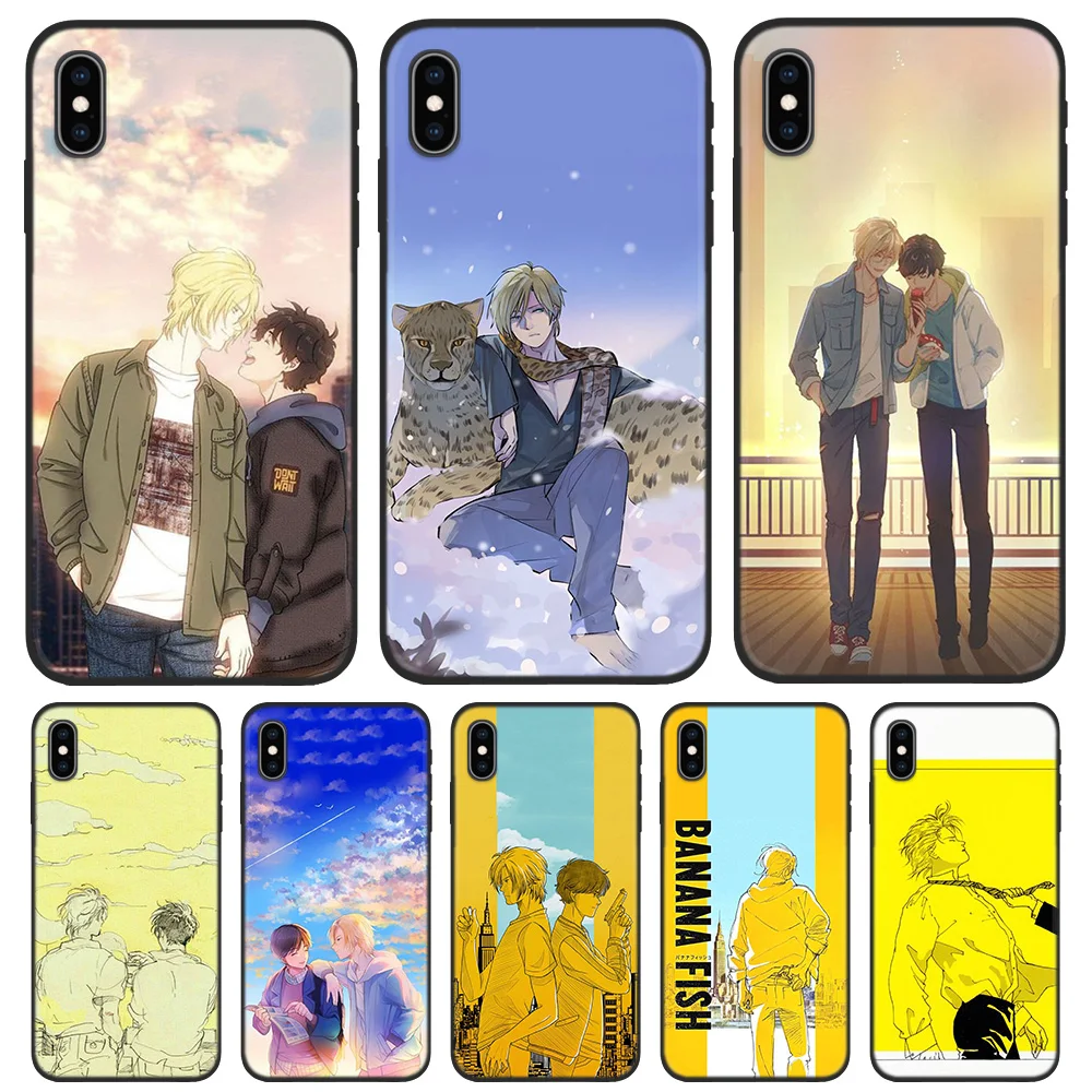 

Pattern Black Soft Silicone TPU Bag Cover Case for iPhone 5 5S SE 6 6S 7 8 Plus X XR XS Max Tasche Deckt Concha Ader Banana Fish