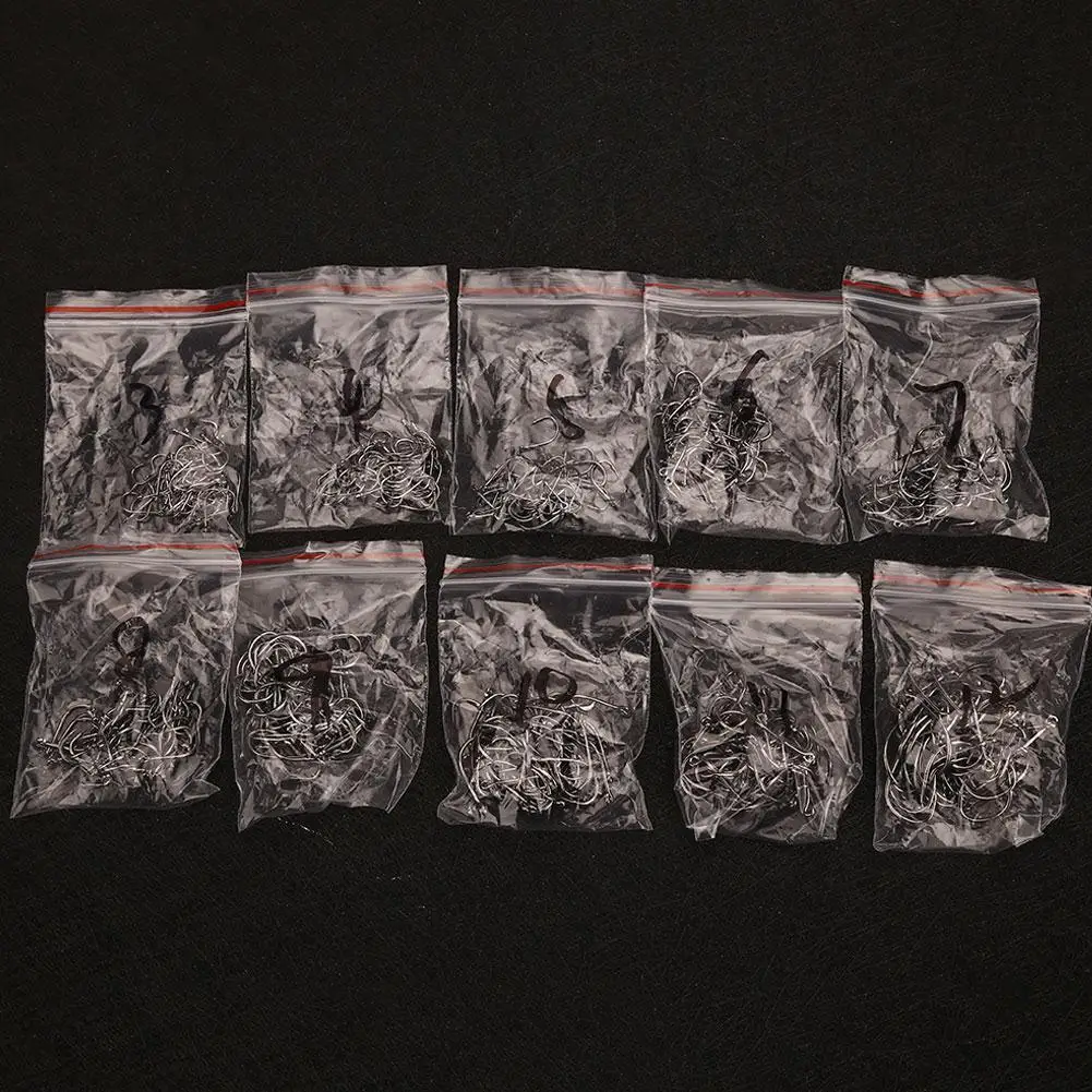 

500pcs/Box 10 Sizes Fishing Hook Fish Lures Bait Barbed Sharpened Fishhooks Tool