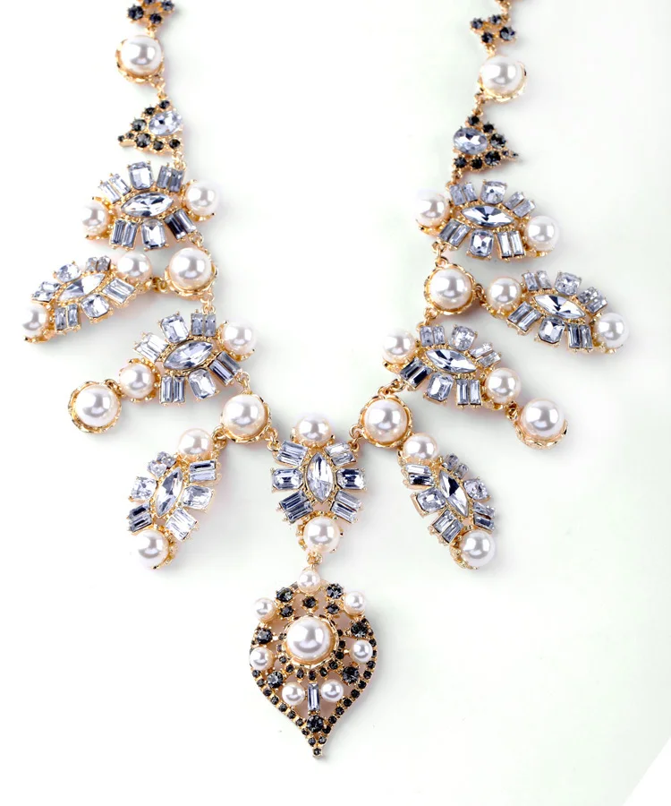 

Fashion Brand Banquet Jewelry Wholesale Dazzle Colour Joker Women Rhinestone Pearl Necklace