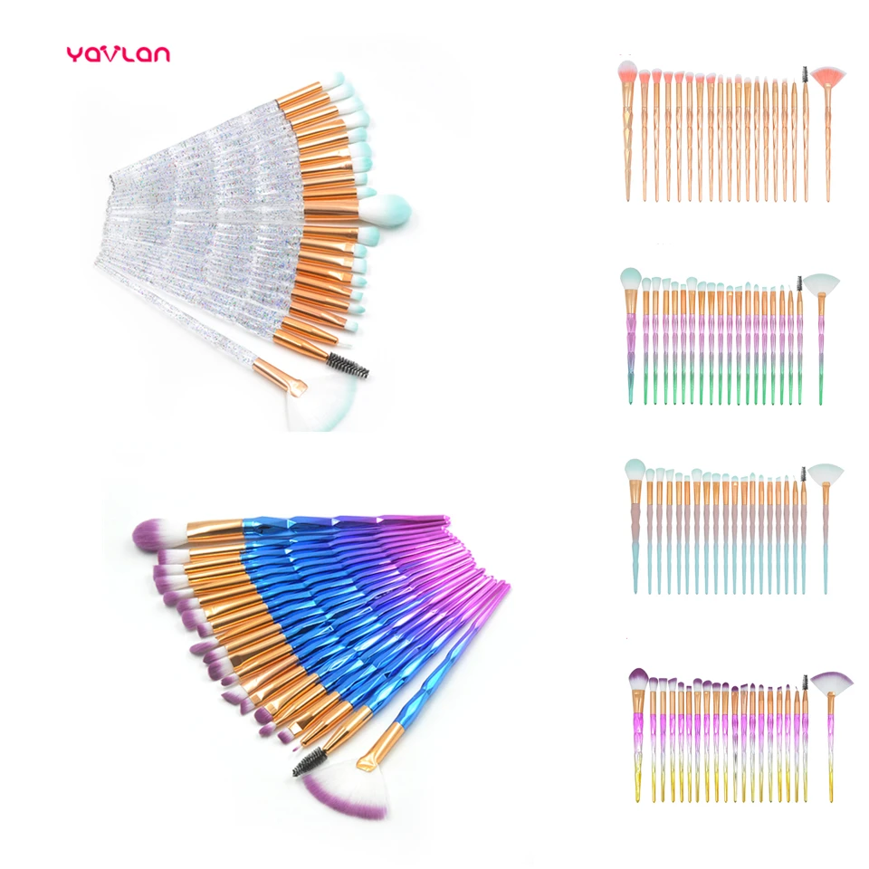

Yavlan 20pcs Makeup Brushes Diamond Unicorn brush Foundation brushes Eye Shadow Eyebrow Lip Eyeliner Blush Contour Brush Kits