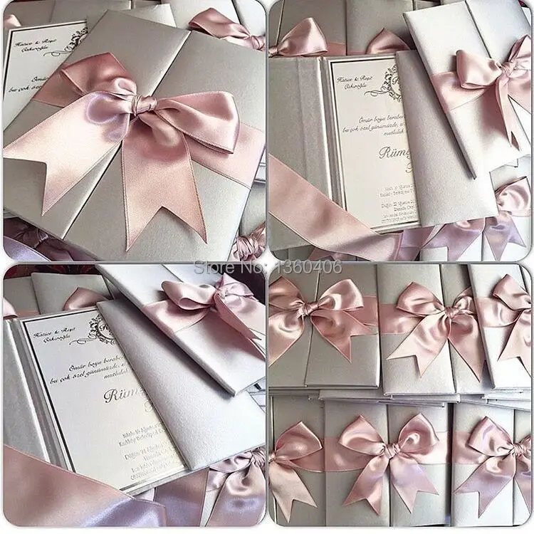 Elegant Wedding Invitations Pink Rose Damask Silver 25th Pink Silver Fold