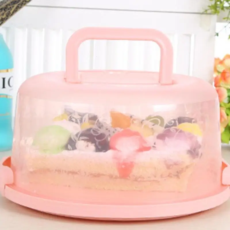 Plastic Cake Box With Lid Bucket Design Handgrip Portable Food Storage
