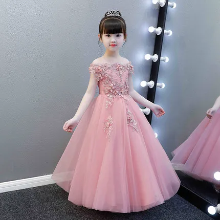 

2018 Appliques Girls Shoulderless Party Ball Gown Flower Girl Dress For Wedding Kids Summer Vestido First Communion Dresses