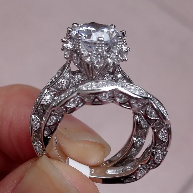 Горячая Распродажа, 925 пробы, Серебряное милое кольцо, набор с циркониевым камнем для женщин, для свадьбы, помолвки, модное ювелирное изделие, новинка