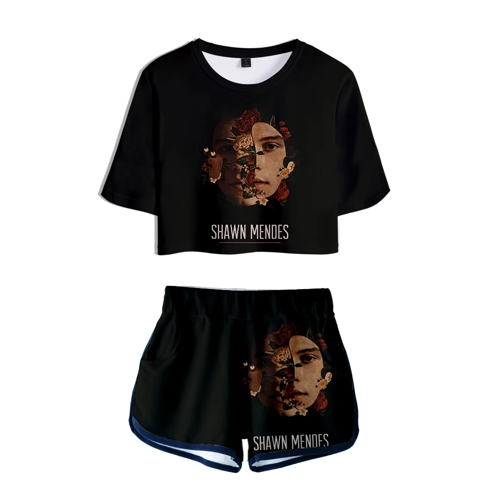 

New Fahsion 3D Shawn Mendes Women Sets Print Summer Two Pieces Sets Women Shorts and Crop Top 2019 Hip Hop Streetwear 3D Sets