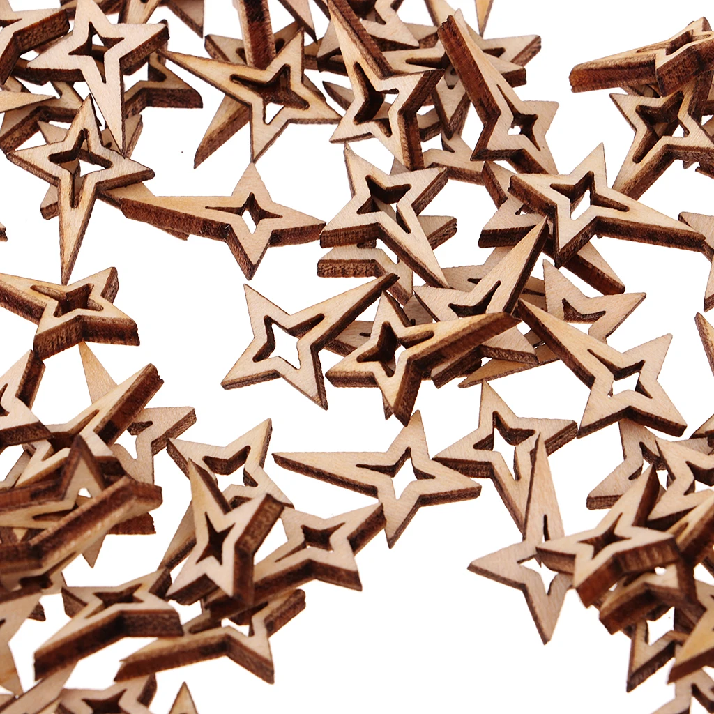 Mini Natural Unfinished Wood Hollow Star Shape Embellishments for Art DIY Crafts Scrapbooking Card Making