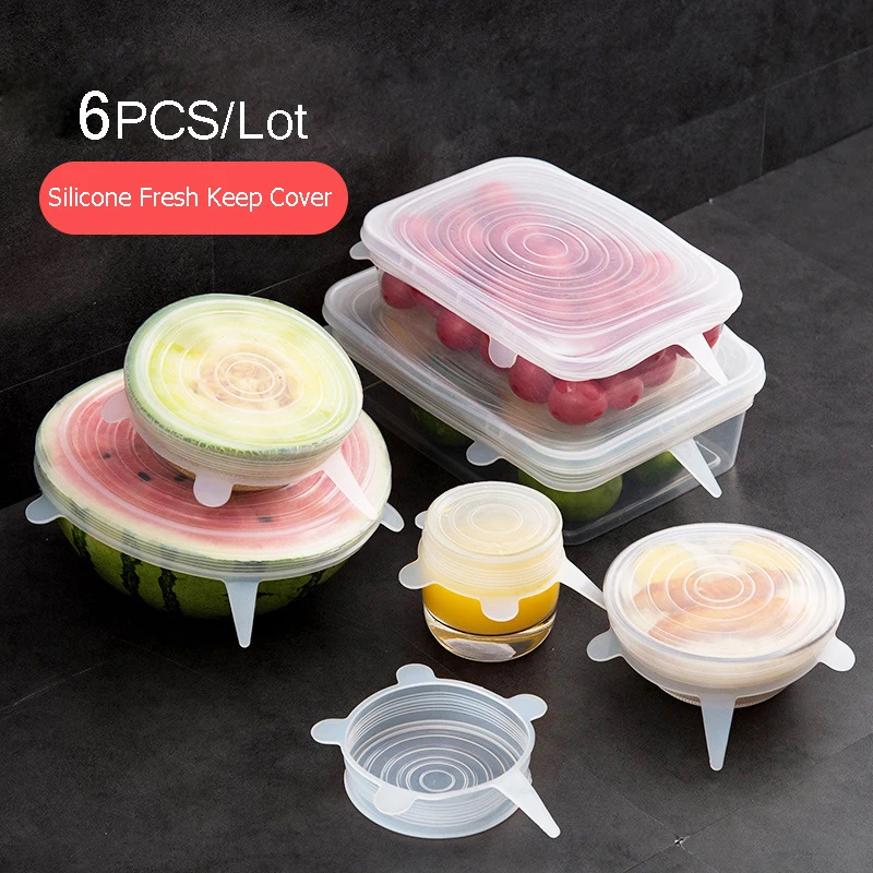 

6Pcs/Lot Stretchable Silicone Food Fresh Keeping Saran Wrap Cover Multifunctional Reusable Food Wraps Seal Lid Cover Stretch