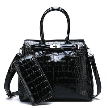 

Purses and Handbags Luxury Crocodile Women's Large Capacity Tote Bags 2 Pcs/Set Female Shoulder Bag Ladies Leather Crossbody Bag