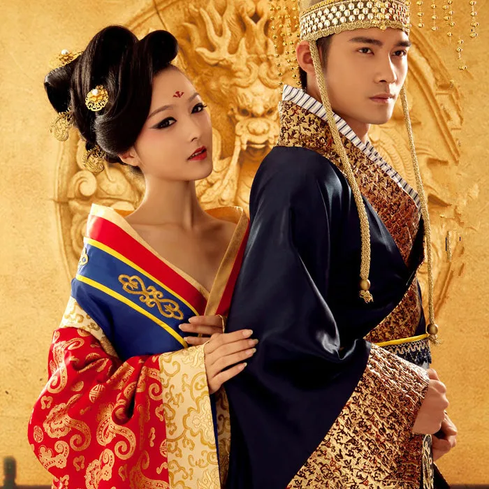 Костюм для влюбленных китайский стиль династии Тан свадебный костюм для ТВ Играть императрица император традиционный Hanfu свадьбы пары