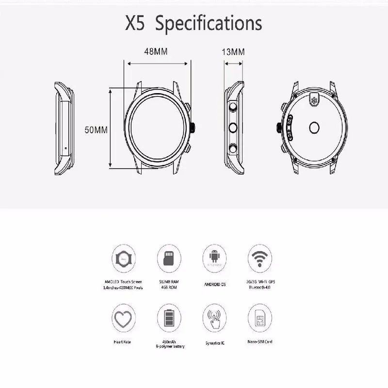 X5 Smart Watch Phone Android 4.4 NANO SIM MTK6572 Dual Core 1.4AMOLED 512MB+4GB Dual Bluetooth Heart Rate Monitor Pedometer GPS 3G WiFi Smartwatch for IOS,Android Phone (19)