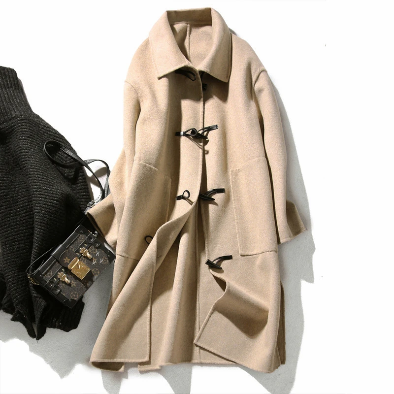 Шерстяное пальто для женщин, 90% шерсть, Винтажный дизайн, рожок, пуговица, карманы, высокое качество, пальто в английском стиле,, новая мода