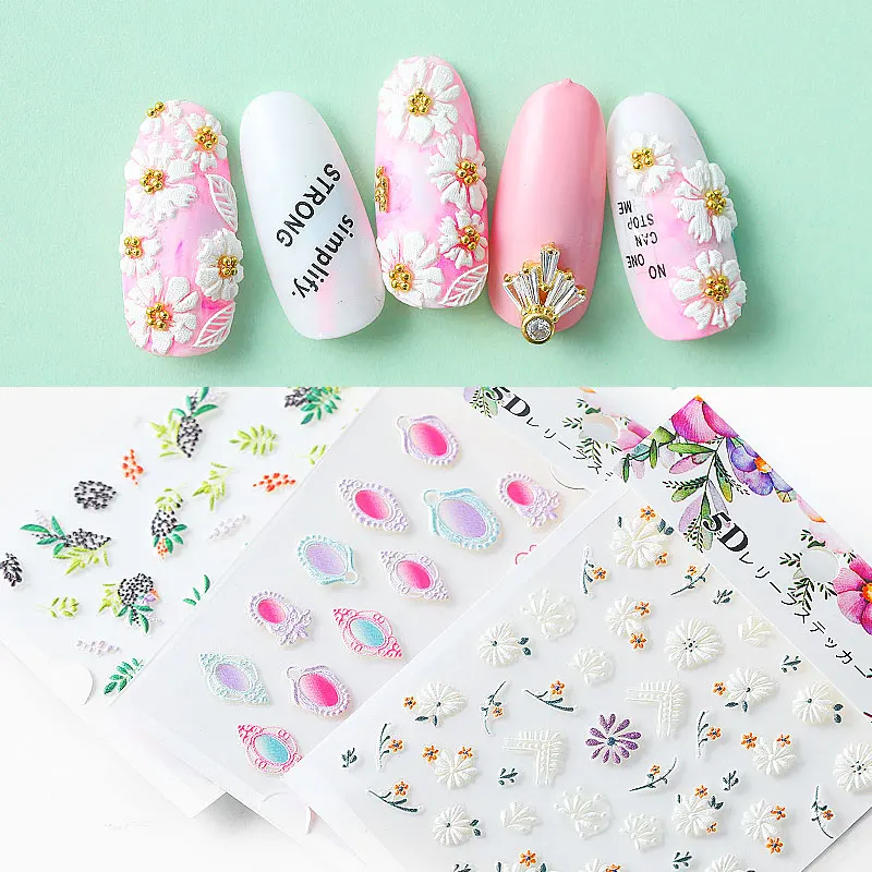 

1 Sheet 5D Nail Stickers Embossed Flowers Mixed Pattern Self-adhesive Nail Art Transfer Decals Manicure Nail Art Decoration DIY