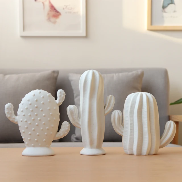 1pc White Ceramic Cactus Statue Matte Porcelain Cacti Ornament 1pc White Ceramic Cactus Statue Matte Porcelain Cacti Ornament Christmas Home Decor Figurines Best Gift For