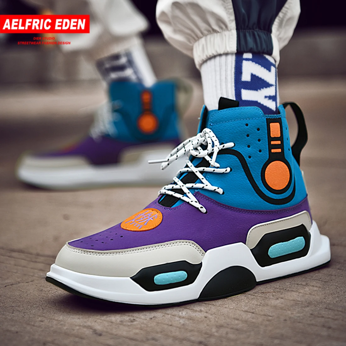 

Aelfric Eden Running Sneakers Men 2018 Color Block Patchwork Brand Fashion Hip Hop High Top Shoes Casual Walking Footwear AE17