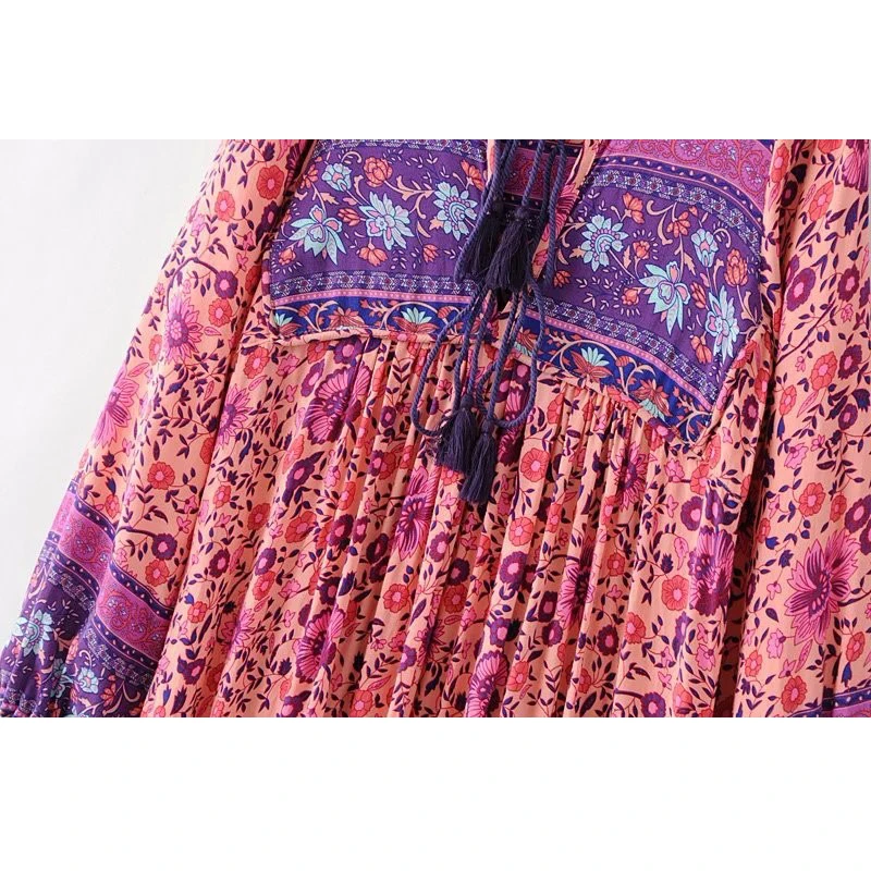 TEELYNN pink boho dress rayon floral print long dess V-neck long sleeve tassel women dresses 2018 autumn bohemia femme dresses TEELYNN pink boho dress rayon floral print long dess V-neck long sleeve tassel women dresses 2018 autumn bohemia femme dresses