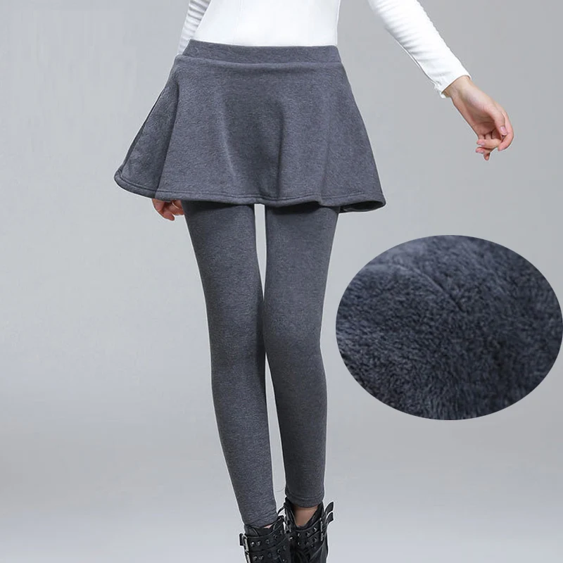 

A-Line Skirt + Long Trousers Women Black Winter Leggings Plus Size S-4XL Add Fleece Lady Warm Skinny Pants