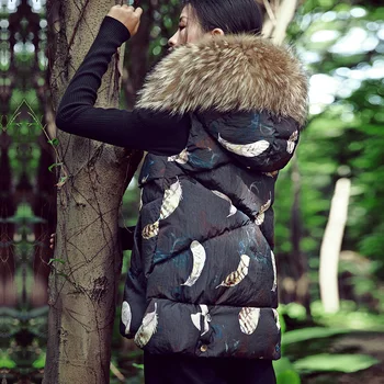 

Raccoon fur 2018 Winter jacket women downs vest black fashion down jacket women's short thickened vest outerwear womens parka