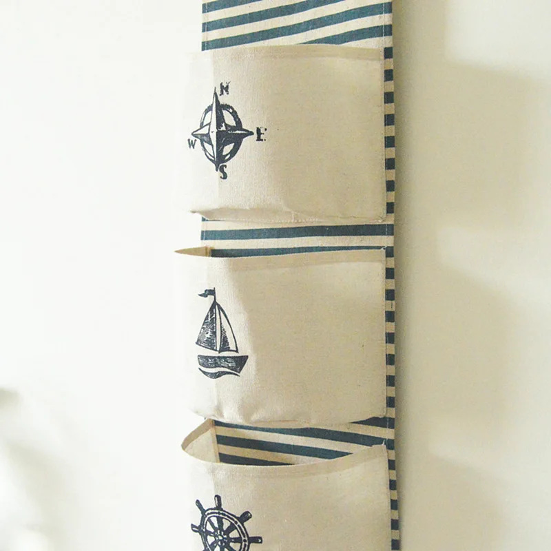 Настенный подвесной для хранения Морской хлопковый льняной подвесной мешок 3 кармана стенной гардероб Сумочка настенный мешочек милые игрушки Органайзер