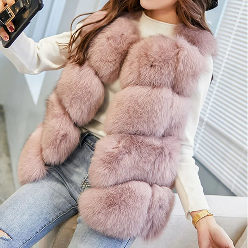 

UPPIN Elegant Fashion Winter Coat Women Faux Fur Gilet Pink Grey Short Womens Fluffy Jacket New Arrivals Fur Vest Girls Coats