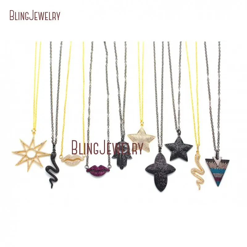 

Micro Pave Star Snake Lip Triangle Necklace Chain Necklace NM26352
