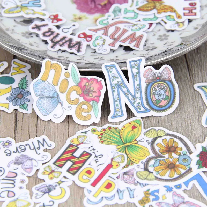 

40pcs Pretty Butterfly Flower English Words Scrapbooking Stickers DIY Craft Decorative Sticker Album Book Diary Decor