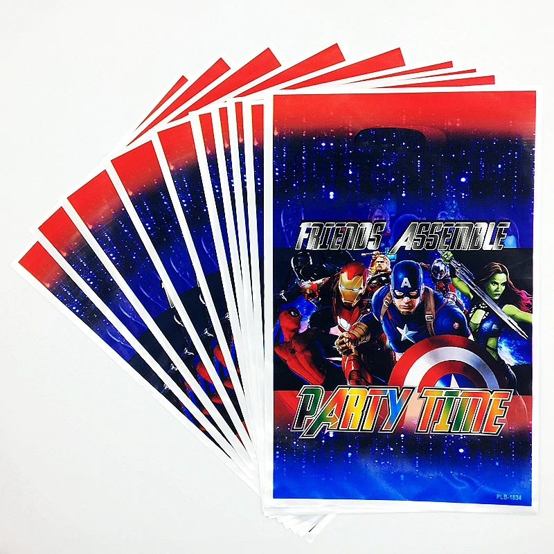 

10pcs The Avengers Superhero League Loot Gift Bag Kids Favor Birthday Party Baby Shower Wedding Plastic Bags Decoration Supplies