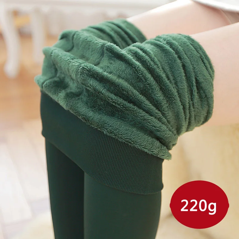 Женские зимние штаны, флис изнутри, теплые леггинсы, с принтом, высокая талия, без ног, женские брюки-карандаш - Цвет: Зеленый