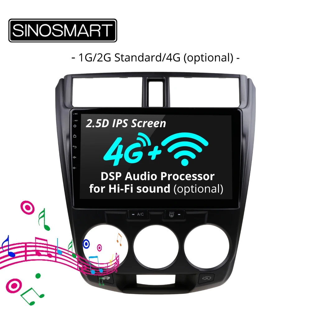 

SINOSMART 2.5D IPS/QLED Screen 1G/2G Car Navigation GPS Player for Honda City, Android 8.1 32EQ DSP, 4G SIM Card Slot Optional