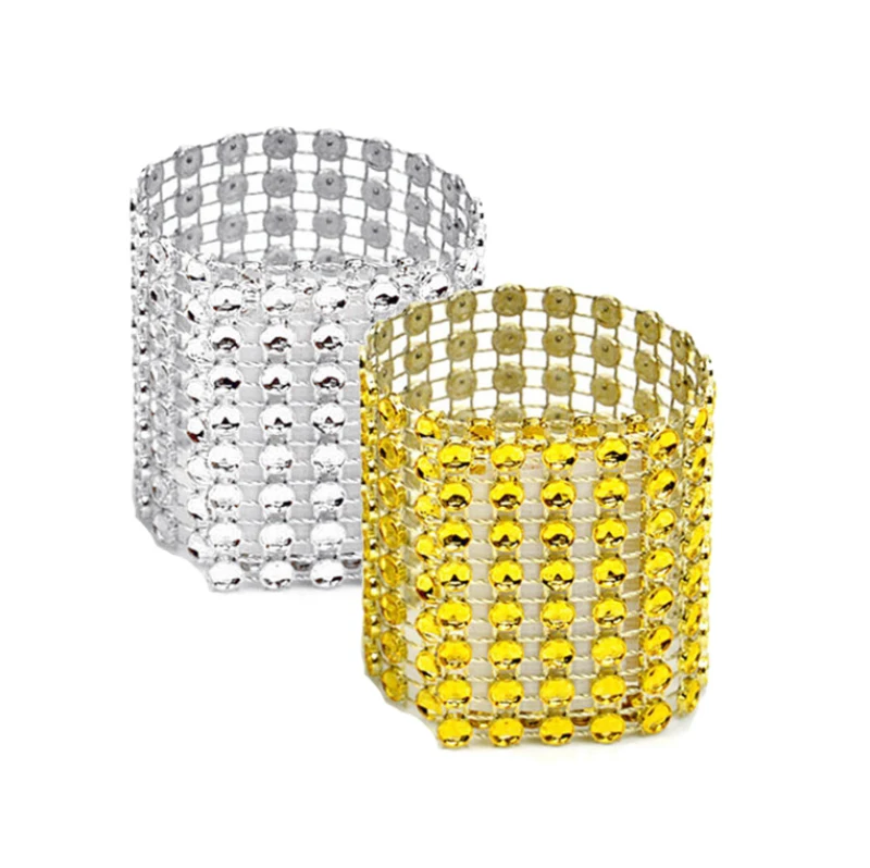 

3PCS Gold & Silver Hollow 8 Row Net Diamond Napkin Buckle Wedding Festival Hotel Food Supplies Wedding Event Decoration Dropship