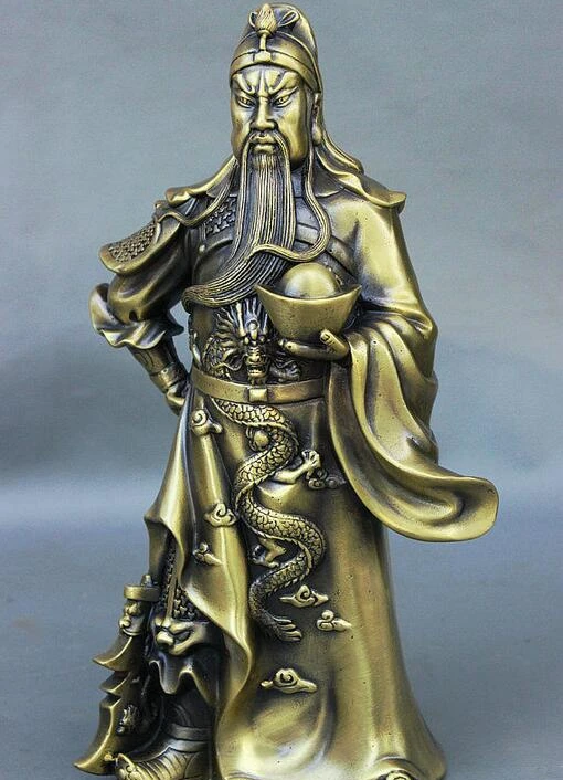 

12" Chinese Pure Red Dragon Guan Gong Yu Wealth Mammon God YuanBao Statue
