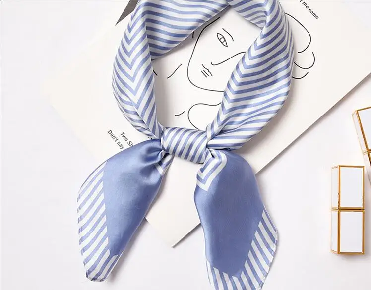

Yishine 60*60 CM Women Multifunction Polyester Silk Scarf Stripes Prints Patchwork Satin Small Square Wraps Scarves Shawl