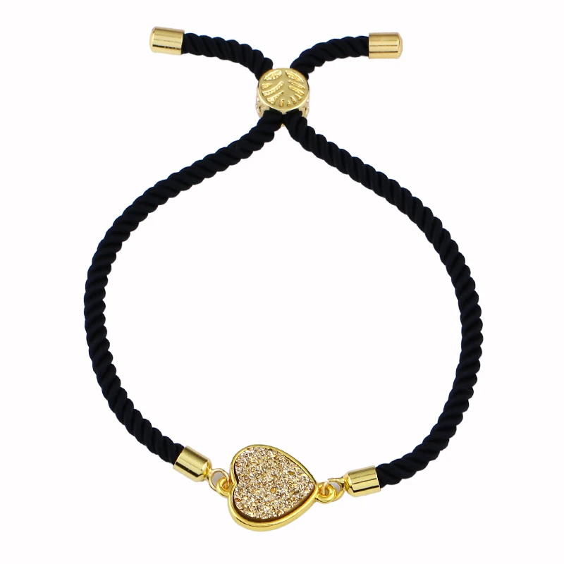 OCESRIO сердце Бохо красная нить браслеты для женщин натуральная Друза цепочка с камнем индейка Этнические браслеты девушки ювелирные изделия brt-b52 - Окраска металла: Black Gold
