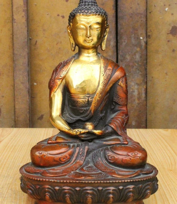 

8" Tibetan Buddhism Bronze Gilt Sakyamuni Shakyamuni Buddha Dragon Robe Statue