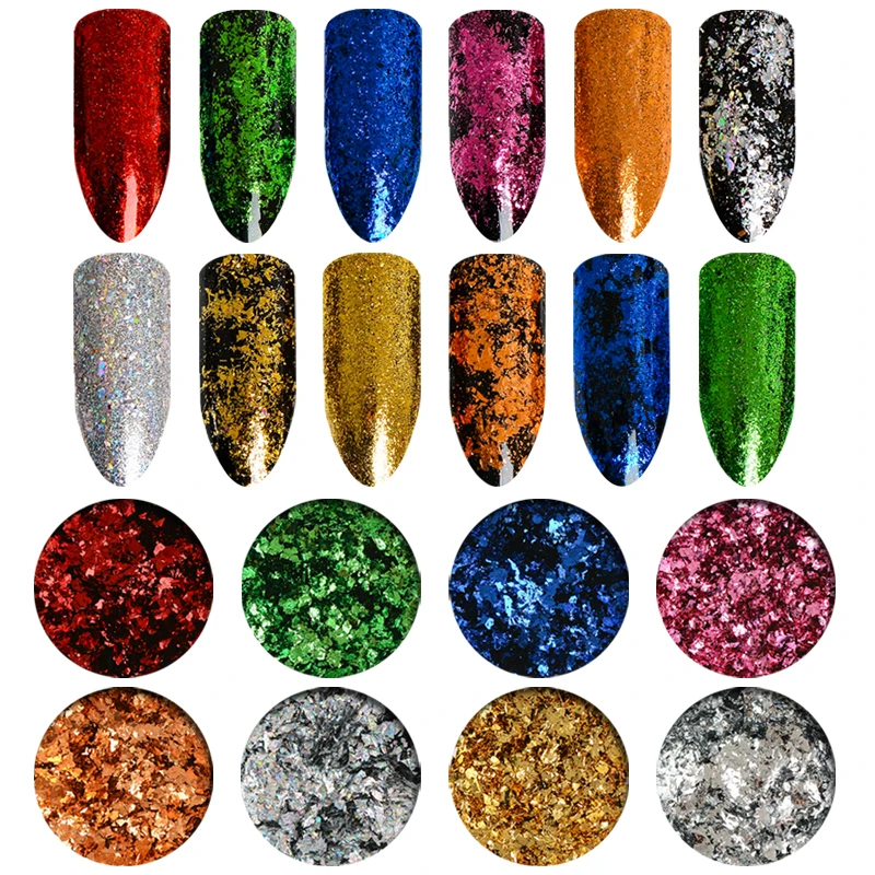 

1 Box 0.2g Magic Mirror Chameleon Glitter Nail Flakes Sequins Powder Gold Silver Irregular Paillette Manicure Nail Decoration