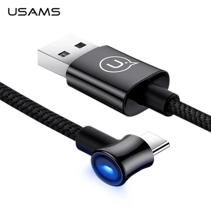 

USAMS Automatic power-off Type C Cable 90 Degree Fast Charging usb c cable Type-c data Cord Charger usb-c for Samsung Xiaomi AF
