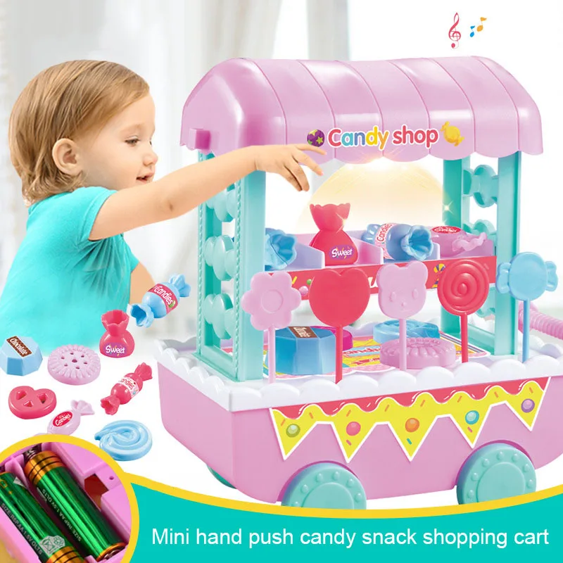 

18 Pcs Set Children Kids Toy Role Play Candy Cart Shop Pretend Mini Gift with Light Music YJS Dropship