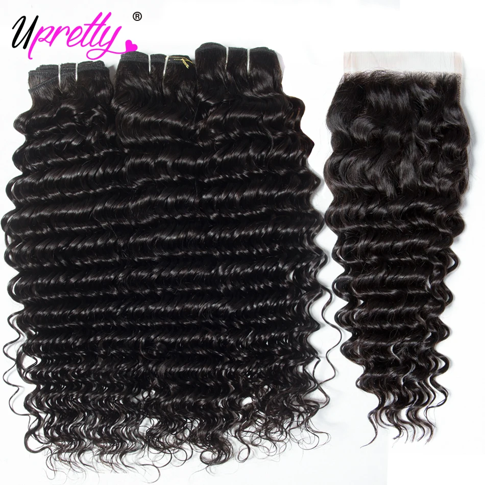 Upretty Hair Brazilian Hair Weave Bundles With Closure 3 Bundle With Lace Closure Remy Human Hair Deep Wave Bundles With Closure Upretty Hair Brazilian Hair Weave Bundles With Closure 3 Bundle With Lace Closure Remy Human Hair Deep Wave Bundles With Closure