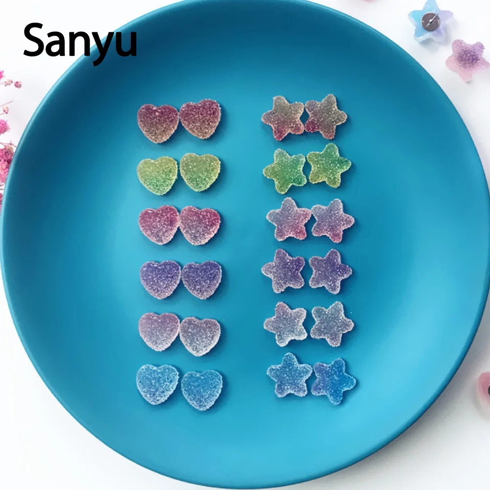 

Creative Handmade Peach Heart Stars Shape Soft Sweets Gradient Color Earring Studs for Lady Girls Mini Fashion Earrings Jewelry