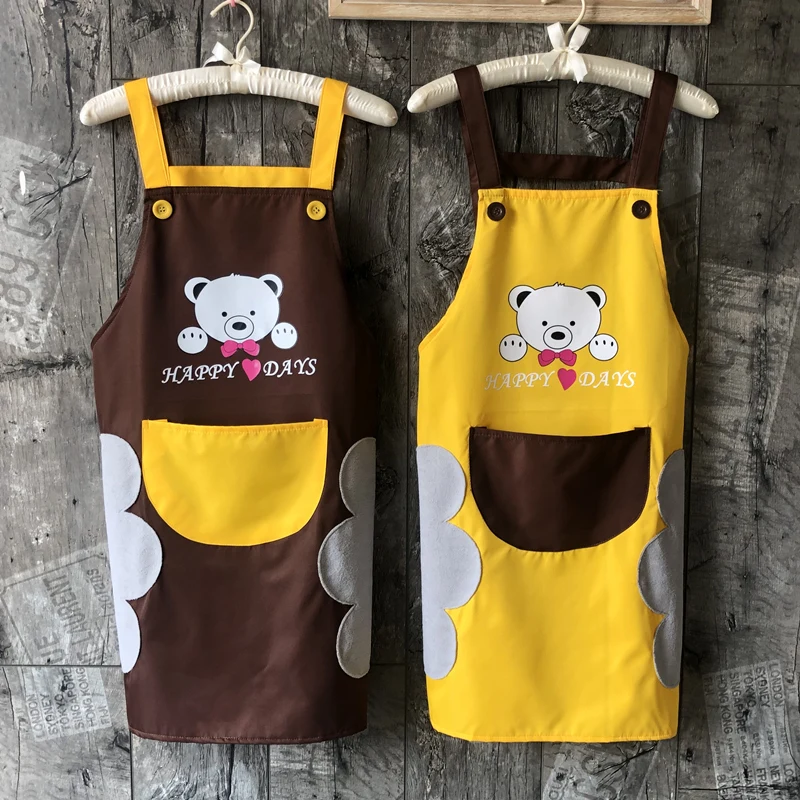 Apron for Women with Hand Wipe Towel Cute Bear Funny Kitchen Apron with Big Pocket Couple Cooking Apron Baking Gardening BBQ