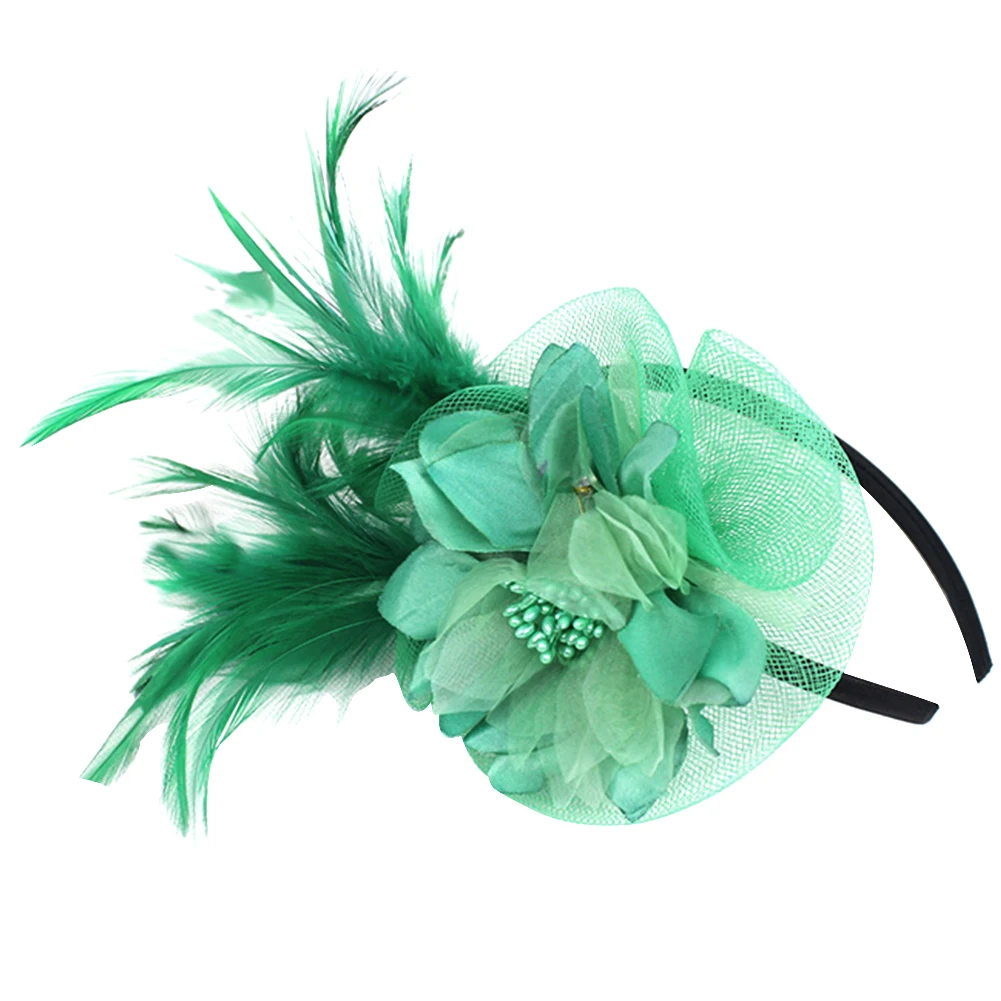 Ретро перо сетки очарование свадебные женские Модные Коктейльные Вечерние шляпка для церкви элегантный цветок оголовье свадебные зажимы для волос#2 - Цвет: Зеленый