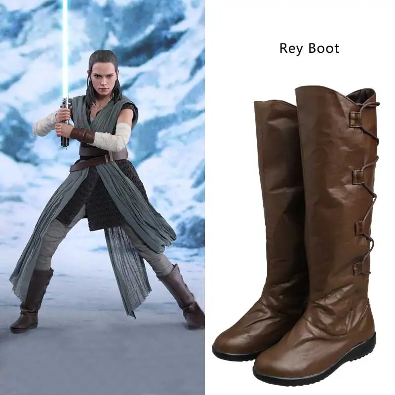

Manles Star Wars Rey Boots Cosplay Brown Leather Adult Women Shoes