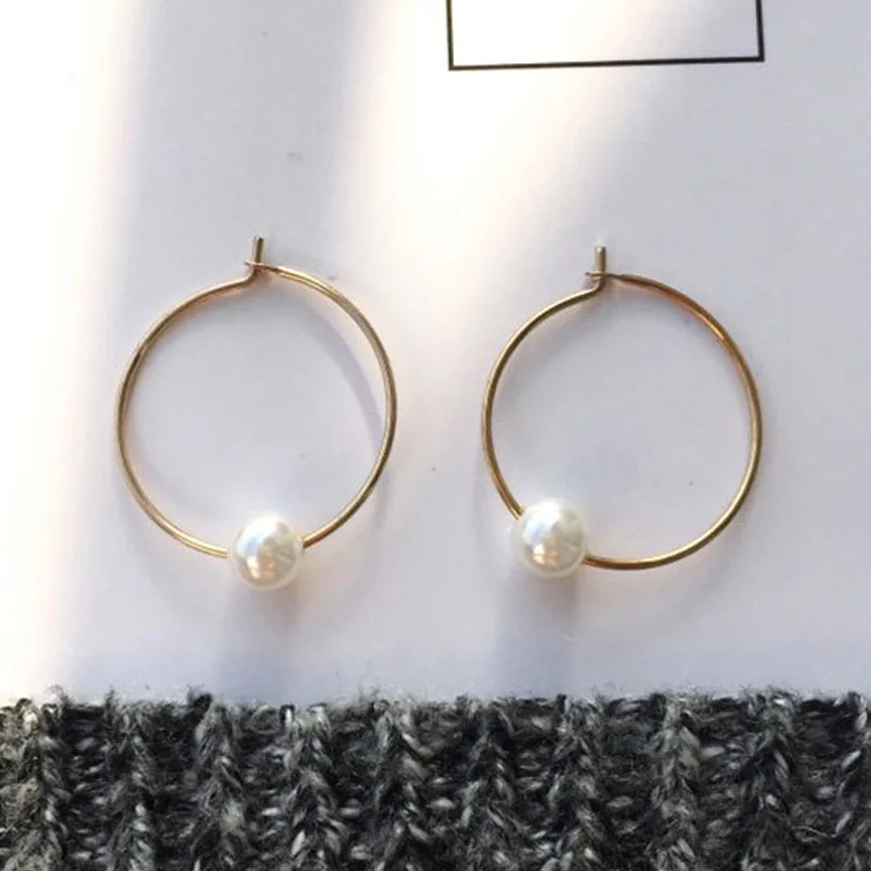 

2018 Simple Simulated Pearl Geometric Round Hoop Earrings Genuine Gold Plating Copper Circle Earring for Women Wedding Jewelry