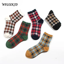 [WPLOIKJD] Harajuku Kawaii Plaid Cotton Socks Women College Style Funny Streetwear Dress Socks Short Female Ankle Socks Girls